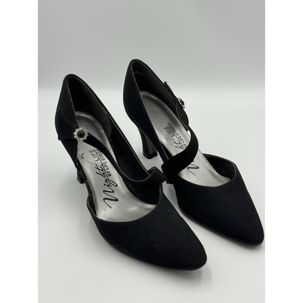 Night Life Black Scrappy Heels With Jewel Embellishments Size 8